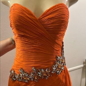 Terani Couture Vibrant Orange Strapless Dress